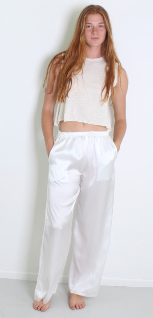 100% SILK PULL ON PANT WHITE