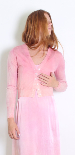 MERINO WOOL V BUTTON CARDI COTTON CANDY