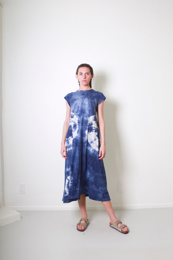 ORGANIC HEMP COTTON LONG DRESS BLUE FLOWERS