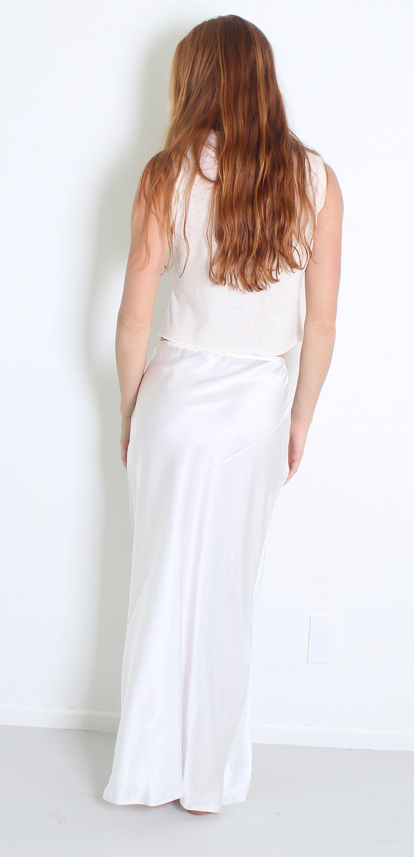 100% SILK BIAS SKIRT WHITE