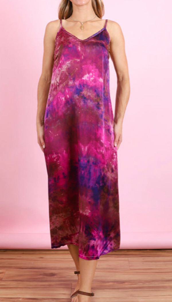 100% SILK FANNY DRESS ROYAL PINK