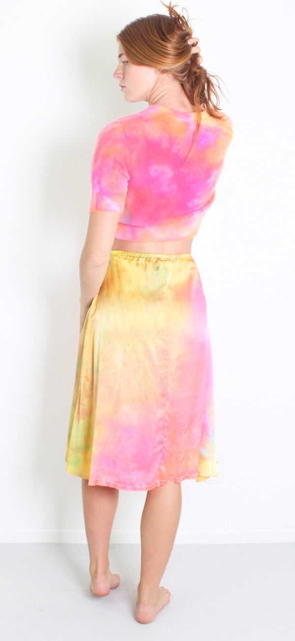 100% SILK MIDI SKIRT FLORAL GARDEN