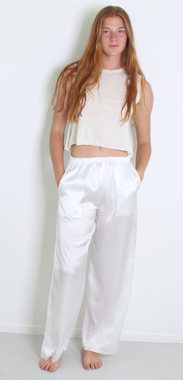 100% SILK PULL ON PANT WHITE