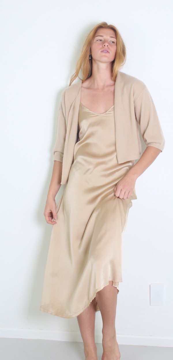 100% SILK FANNY DRESS SOLID SAND
