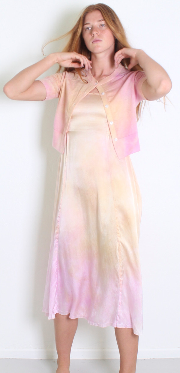 MERINO WOOL CREW CROP S/S BUTTON CARDI COTTON CANDY