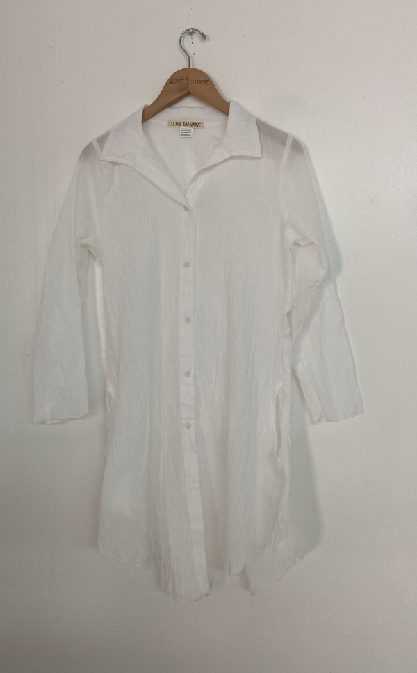 GAUZE BUTTON SHIRT DRESS WHITE