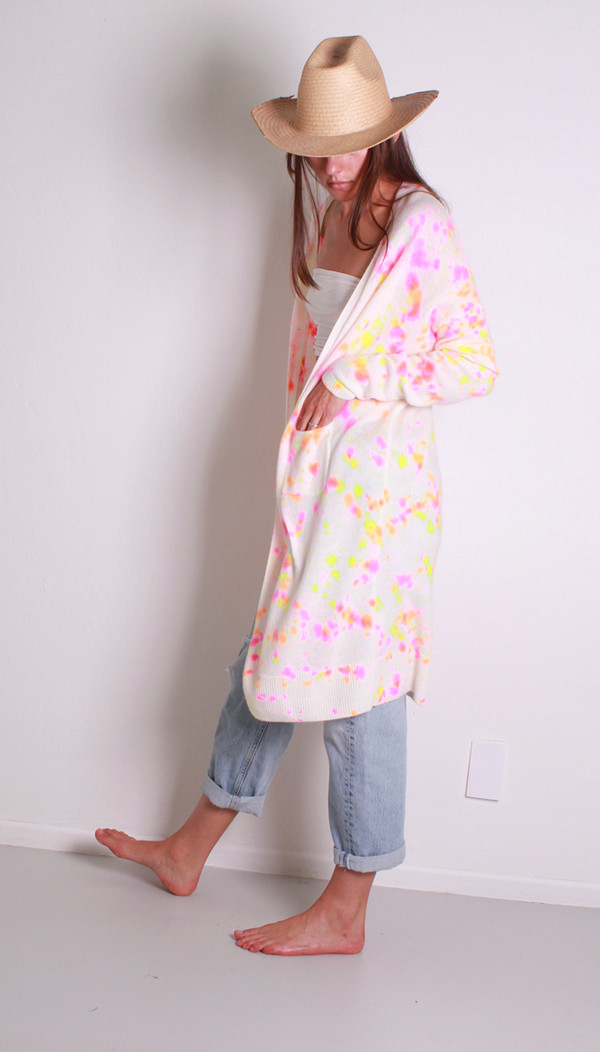 100% CASHMERE POCKET DUSTER PINK  YELLOW CONFETTI