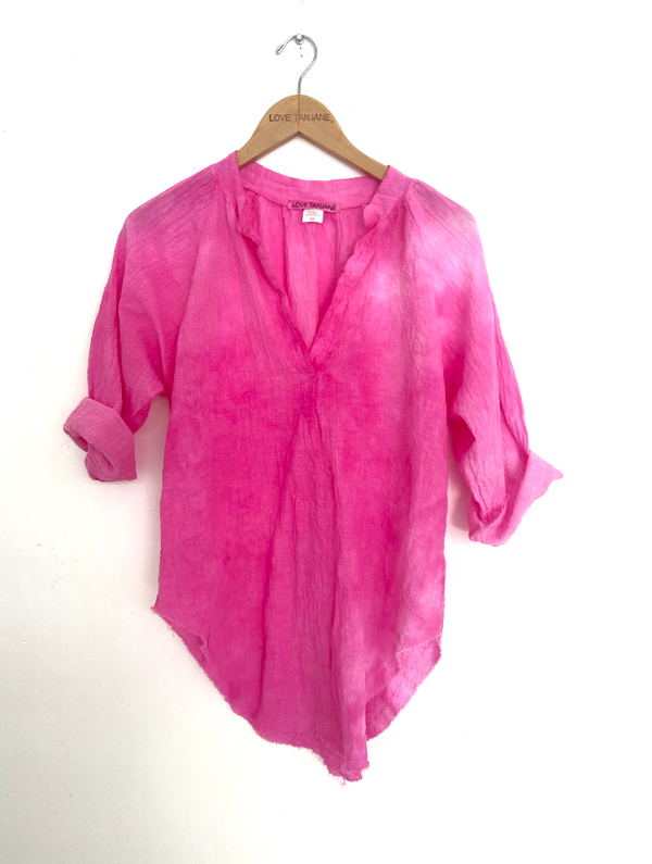 GAUZE 3/4 PEASANT TOP FUCHSIA WASH