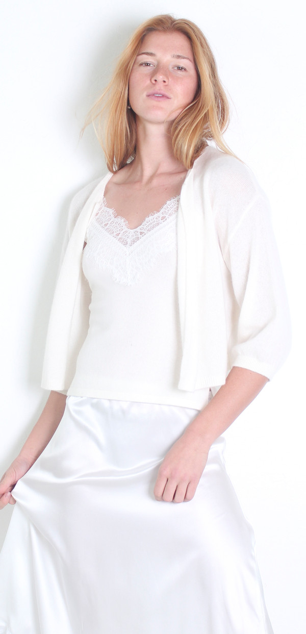 100% CASHMERE MINI CARDI SOLID NATURAL