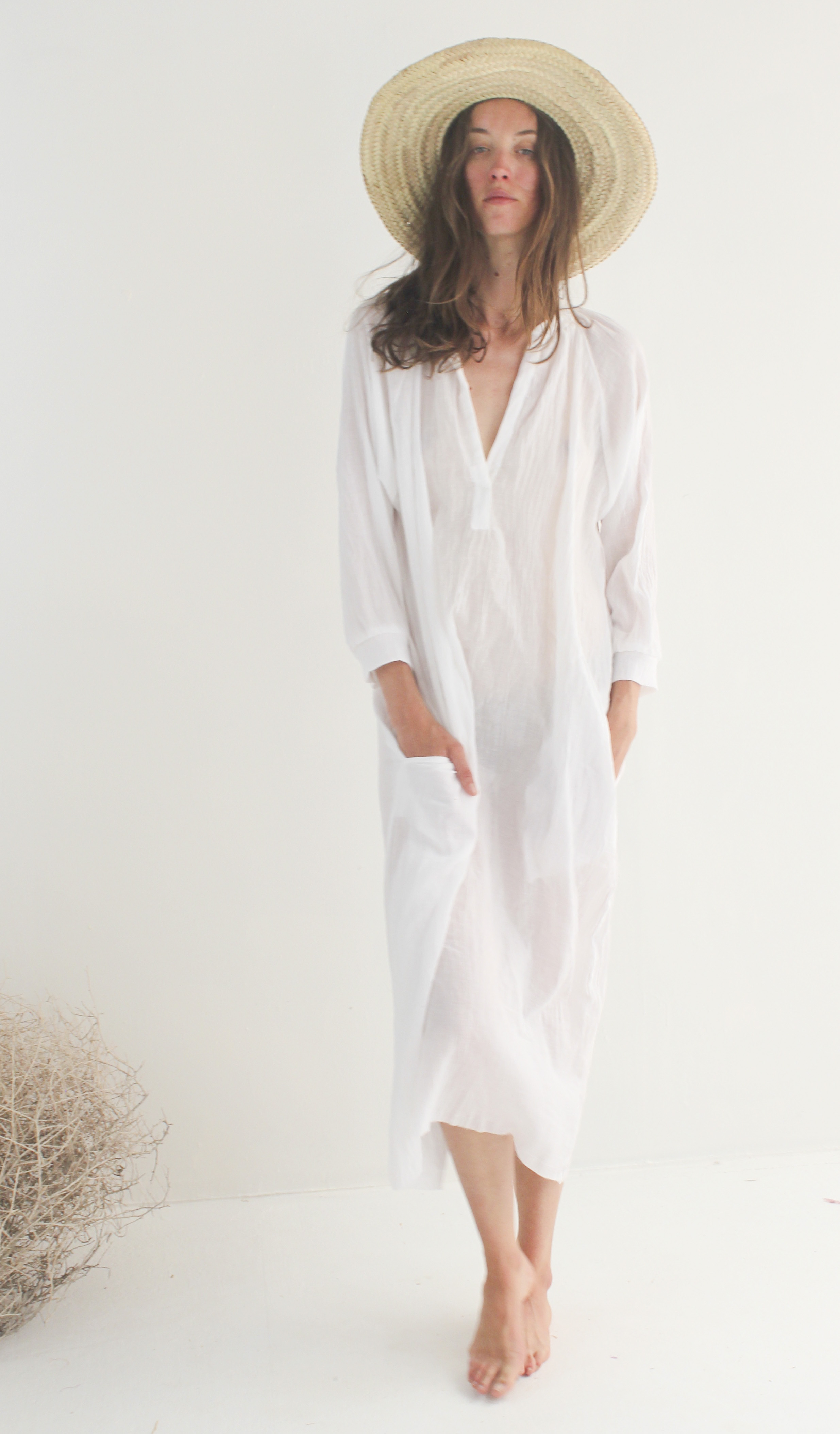 GAUZE 3/4 CUFF PEASANT DRESS WHITE