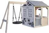 Savannah Swing Wooden Outdoor Playhouse with Web Swing and Play Kitchen Installation