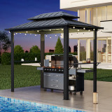 Outdoor Grill Gazebo with Double Steel Roof & Shelves Assembly