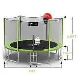 Round Trampoline with Baskeball Hoop Assembly