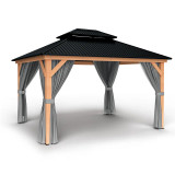 Wooden Patio Gazebo with Double Roof Assembly
