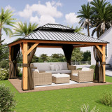 Wooden Patio Gazebo with Double Roof Assembly