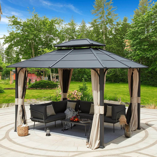 Outdoor Double Iron Roof Hardtop Gazebo Installation