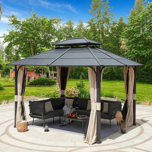 Erommy Outdoor Double Iron Roof Hardtop Gazebo