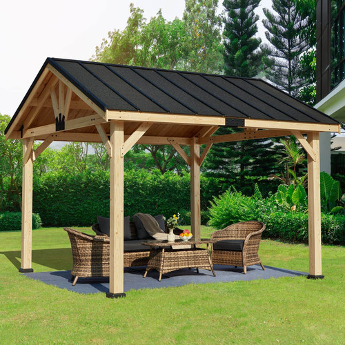 Erommy Spruce Wood Hardtop Gazebo With Waterproof Asphalt Roof