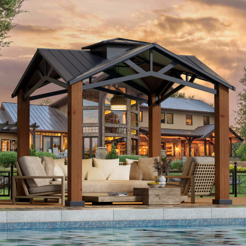 Erommy Outdoor Thicker Wood Looking Aluminum Gazebo