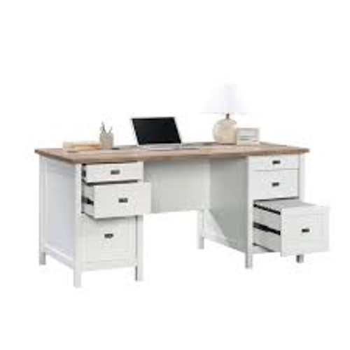 Cottage Road White 6-Drawer Executive Desk Assembly