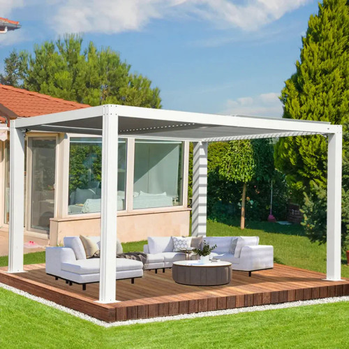 Louvered Pergola White w/o Curtain Installation