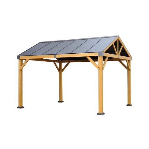 Allen + Roth Cedar Wood Frame Rectangle Gazebo with Steel Roof