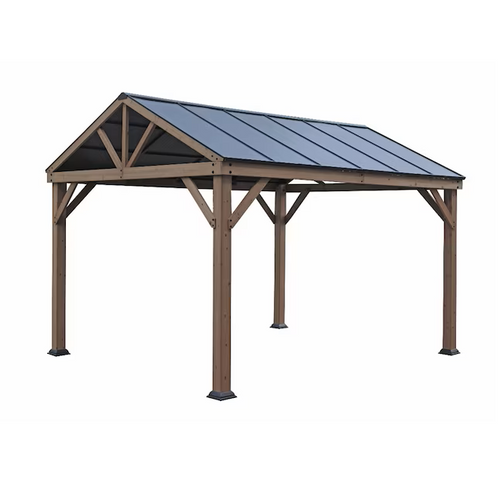 Cedar Wood Frame Rectangle Gazebo with Steel Roof Installation