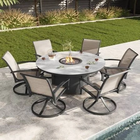Agio Clearfield 7-piece Sling Fire Patio Dining Set