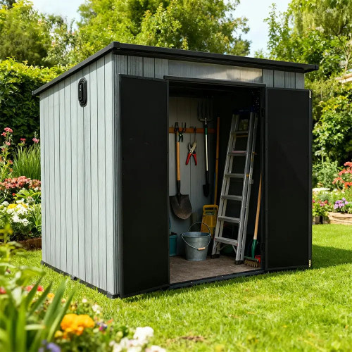 Outdoor Resin Storage Shed Sloping Roof Assembly