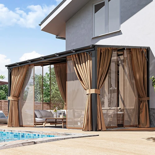 Aoxun Lean-To Gazebo with Curtains