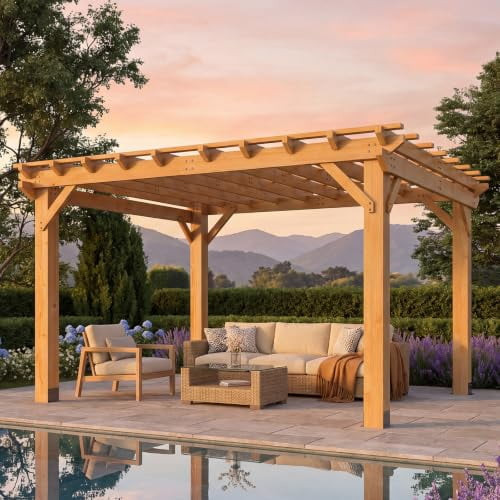 Aoxun Cedar Wood Trellis Roof Pergola