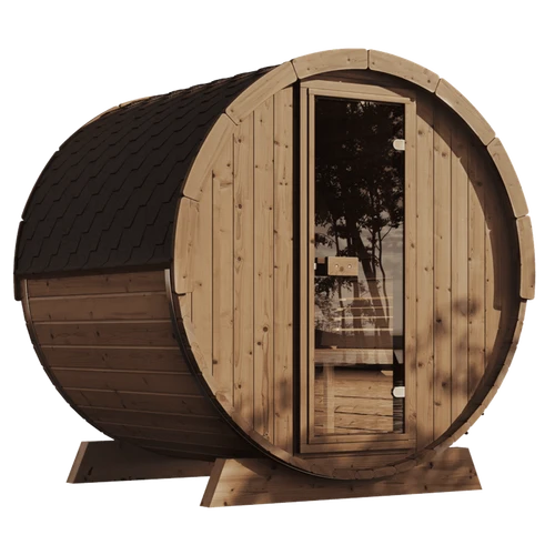 2-3 Person 5' Long Outdoor Traditional Barrel Sauna w/ Rear Window | Ergo Model E6W Assembly