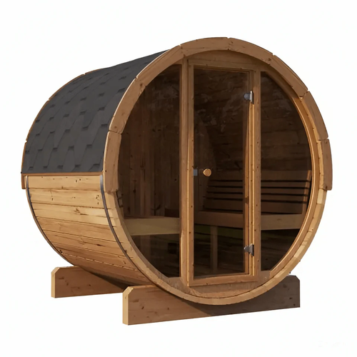 Professional 6 Person 7' Long Outdoor Traditional Barrel Sauna w/ Glass Front | Ergo Model E8G Assembly Installation Service