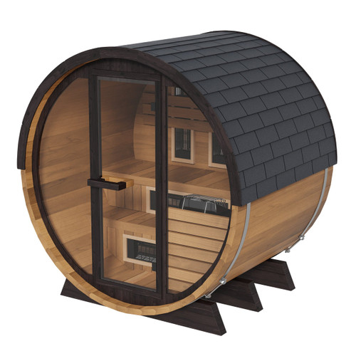4-Person Hybrid Outdoor Infrared & Traditional Thermo-Aspen Barrel Sauna | FD-7 Assembly