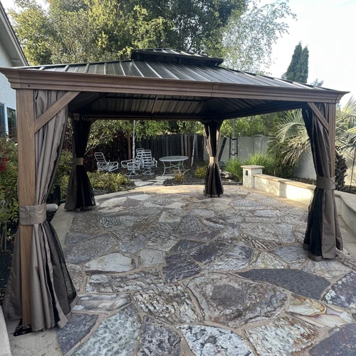 Domi Outdoor Living Hardtop Gazebo Brown with Drainage Gutters