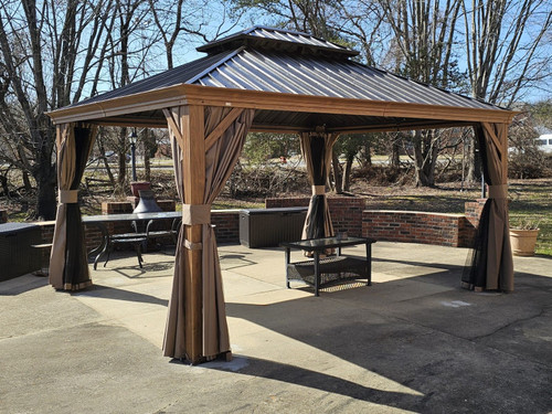 Hardtop Gazebo Brown with Drainage Gutters Installation