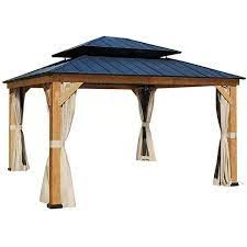 Erommy Cedar Wood Hardtop Gazebo W/ Double Metal Roof