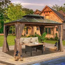 Domi Outdoor Living Polycarbonate Hardtop Gazebo Wood-looking