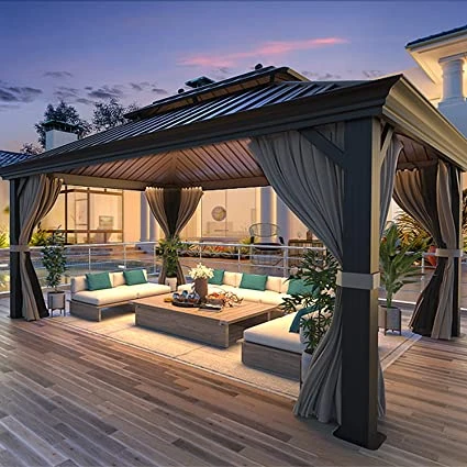 Mellcom Hardtop Gazebo Double Roof With Curtain