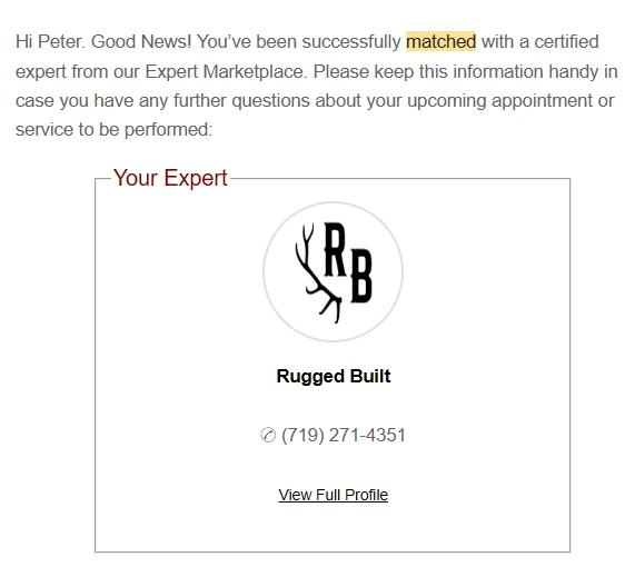Being matched with a local expert