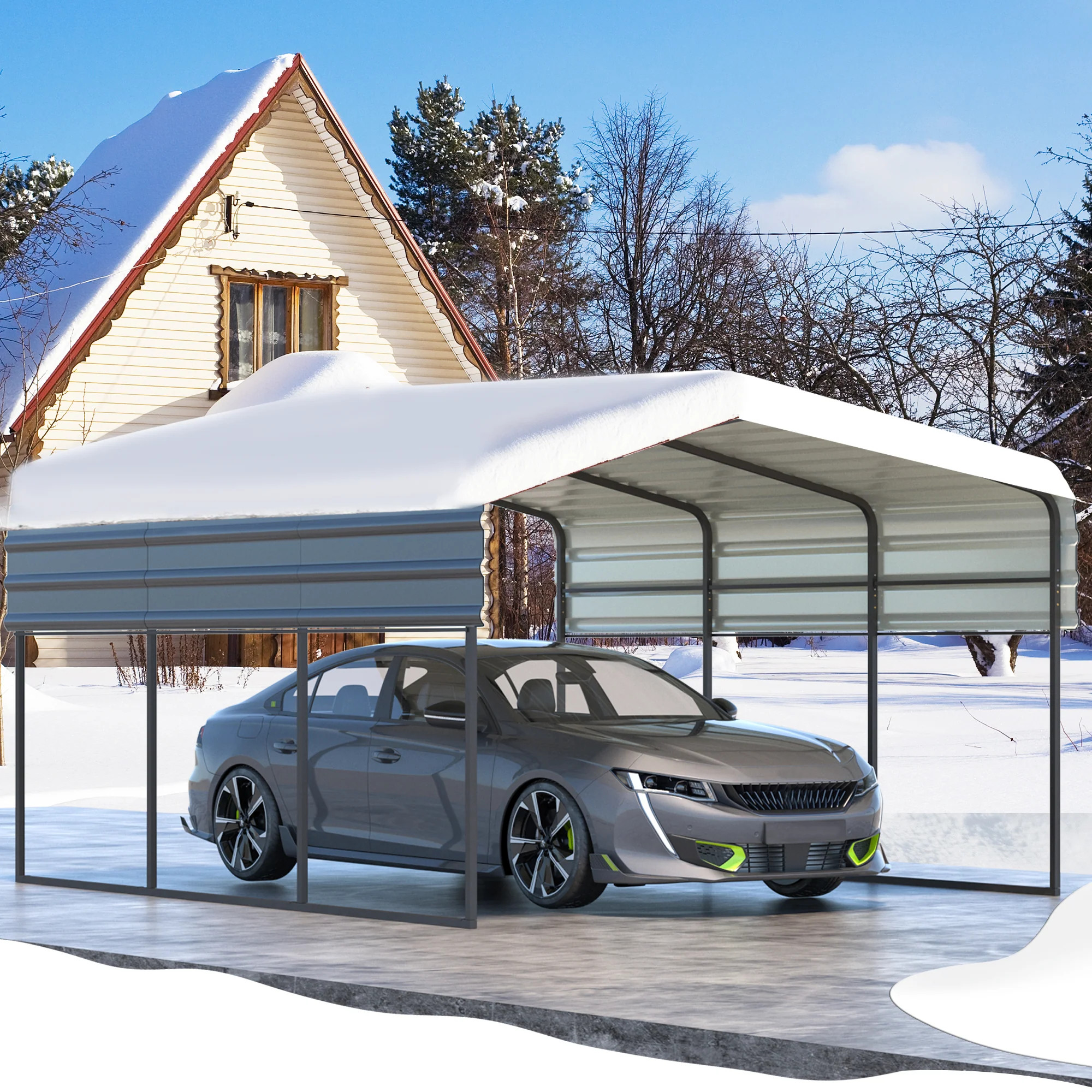 Curated visual reference: Gallery Detail: Erommy Carport With Galvanized Steel Roof Installation Service