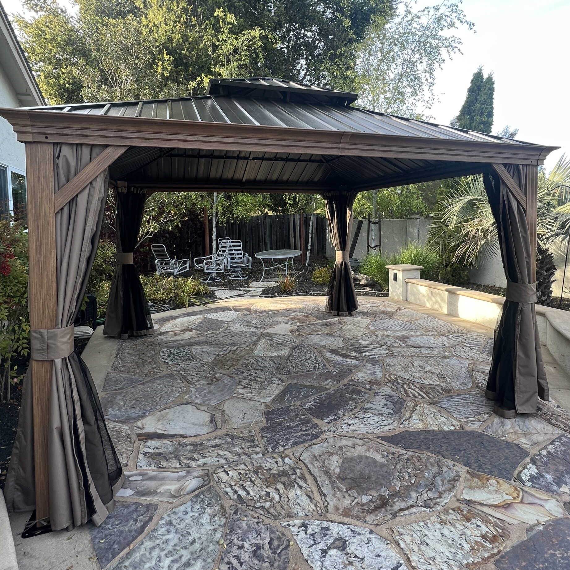 Domi Outdoor Living Hardtop Gazebo Brown with Drainage Gutters