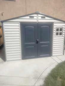 Duramax Woodside Plus 10.5 x 8 Vinyl Storage Shed installed by a HandyBuddy expert in Roseville, CA · Apr 2026