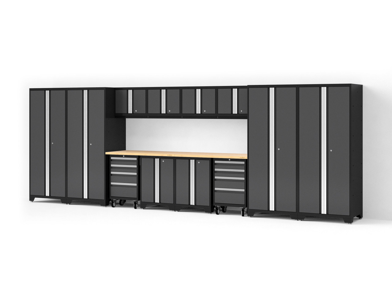 New Age Products Bold XL Series garage cabinetry, professionally installed