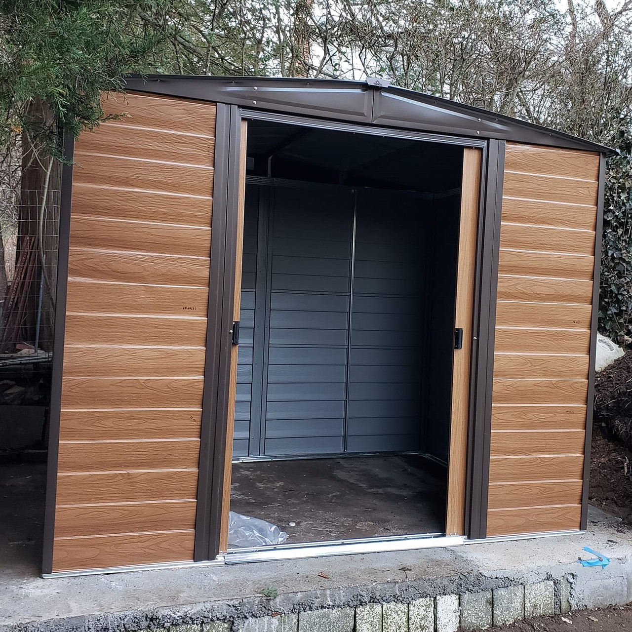 Arrow Woodridge steel storage shed