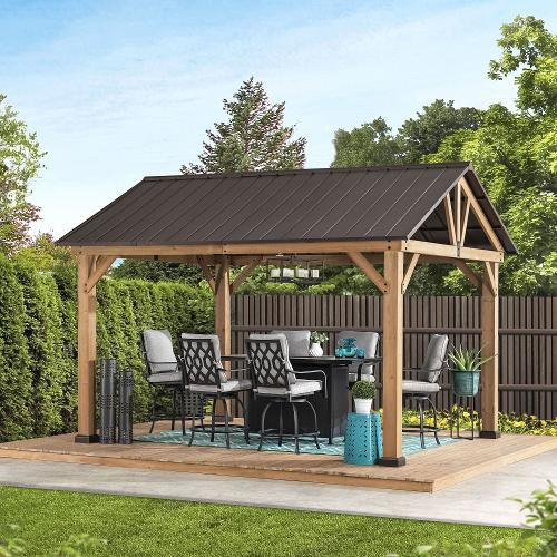 Berkley Jensen wood pavilion in a backyard