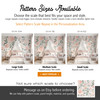 Olivia Rose Watercolor Wallpaper pattern size guide showing 52 inch, 78 inch, and 104 inch repeat options for choosing the best scale
