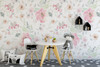 Elizabeth watercolor floral wallpaper in a modern kids playroom with blush flowers