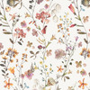 Beatrice Wildflower Wallpaper pattern featuring original watercolor meadow flowers, butterflies and botanical stems by Artsy Studio
