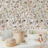 English Cottage nursery decorated with Beatrice Wildflower Wallpaper featuring delicate botanical watercolor flowers